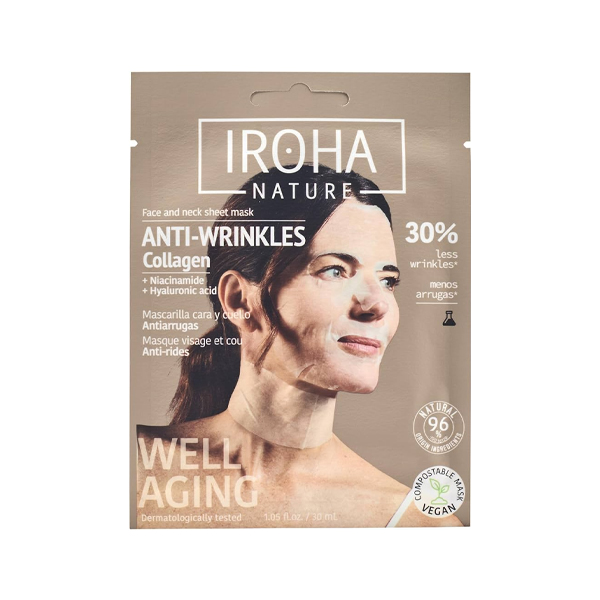 IROHA Nature Maschera Collo  Viso Antirughe Al Collagene